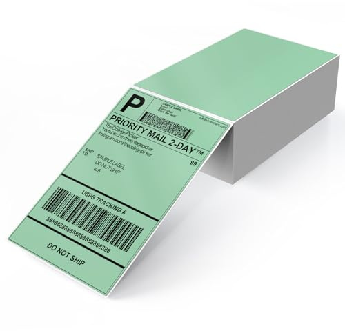 YIKIADA Lot de 250 étiquettes d'expédition vertes en vinyle autocollantes thermiques imperméables perforées thermiques directes pour bureau, entrepôt, adresse