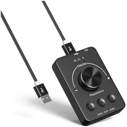 Joskeijky USB Volume Control Knob Multimedia Computer Speaker Controller Adjust Knob One-Key Mute Bluetooth with Play Pause Skip