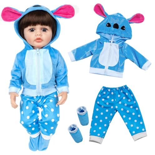 Vêtements de poupée pour poupées de bébé de 18 à 22 pouces, vêtements de poupée bleus avec chemisier, pantalon, chaussettes, 45-56 cm de long, tenues de poupée de bébé, tenues de garçon, cadeaux