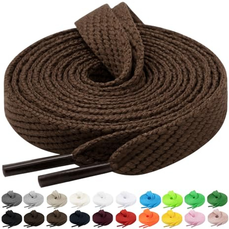Handshop 2 pares de cordones planos para zapatillas 10mm ancho 20 colores, cordones anchos para zapatillas deportivas, zapatillas de skate Marrón 91 cm