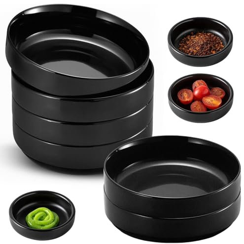 Dip Schälchen Set, 6 Stück Rund Mini Schüssel für Sojasauce, Dips, Saucen, Gewürze, Snacks, Nuss - 8.7cmx2.5cm (Matt Schwarz)