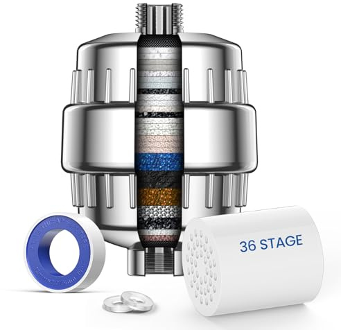 VOXON 36 Stufen Duschfilter, Vitamin C Duschfilter für hartes Wasser, Shower Filter mit 1 Filterpatronen, Duschfilter für Wasserenthärter, Kalkfilter Dusche zur Entfernung von Fluorid Chlor Kalk