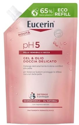 Eucerin pH5 Gel&Olio Doccia Delicato Refill 400 ml, Ricarica olio detergente corpo con Oli Naturali per una detersione quotidiana delicata, Gel doccia olio senza sapone per pelle secca e sensibile