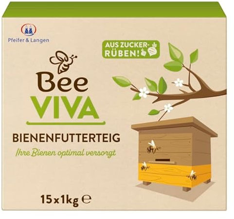 Bee Viva Neu! Futterteig für Bienen 15x1kg auf Zuckerrüben Basis | Bienenfutter Paste aus feinen Saccharosekristallen | Bienen Futterteig