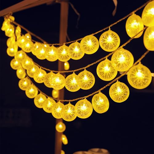 ENLACE Ljusslinga, citroner, 3 m, 20 LED, gul ljusslinga, citronljus, dekorativt ljus för terrass, vardagsrum, bar, fest, bröllop, trädgård, juldekoration, inomhus och utomhus