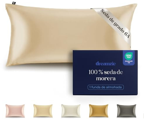 Dreamzie Funda de Almohada de 100% Seda 40 x 80 cm - 22 Momme Seda de Morera, Grado 6A, Certificado Oeko-Tex - Lujo para el Cabello y la Piel, 1 Unidad (Marfil)
