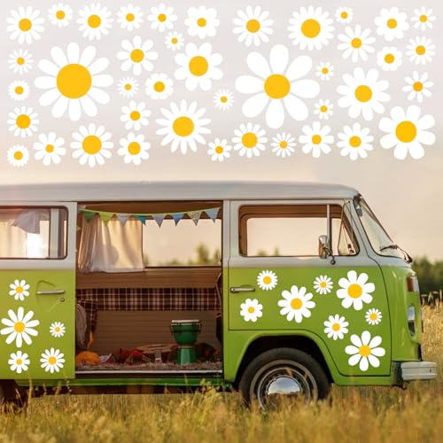 82 PCS Autocollants de Voiture,Fleur Sticker Marguerite Autocollant Vinyle Automobile Décoration Extérieure Décorations de Voiture Decal Sticker pour SUV Camion Moto Portes Murs Ordinateur Portable