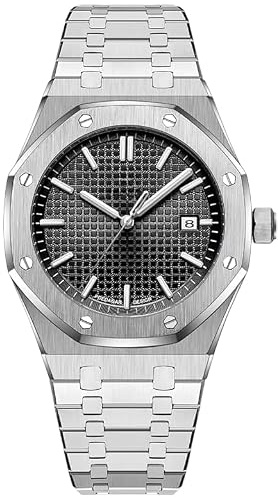 celegance Montre homme acier inoxydable, à quartz, octogonale, boîtier en alliage 42 mm, luxe et moderne, étanche 3 ATM