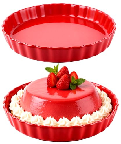 APACALI 2 stycken kakformar keramik 24 cm, tårtform keramik, non-stick belagd tårtbotten bakform, tartelettformar rund för fruktkaksform, tårta, quiche, röd