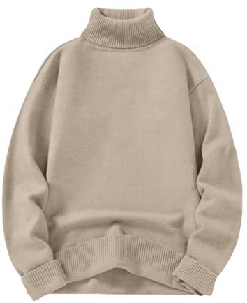Sudaderas con forro polar para mujer, casual, cálido, cuello redondo, manga larga, suéter de felpa acogedora, cuello polo, cálido, liso, cuello alto, suéter de punto, Caqui-b, XXL