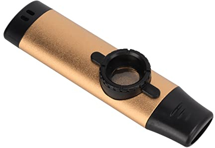 Aramox Kazoo in Metallo Regolabile, Strumento a Fiato con Bocchino, Perfetto per Musicisti e Principianti, Include 5 Diaframmi per Flauto e Cordino (GOLD)