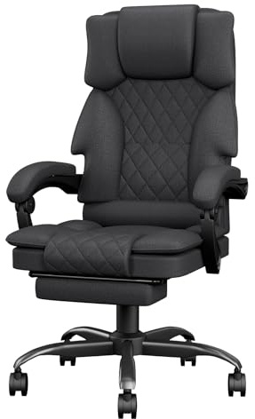 Submi Chaise Bureau, Chaise de Bureau Ergonomique Repose-Pieds Tissu, Fauteuil de Bureau Réglable Hauteur, roulettes Rotatives, Fauteuil Bureau Ergonomique Dossier Réglable, Chaise Gaming, Gris Foncé