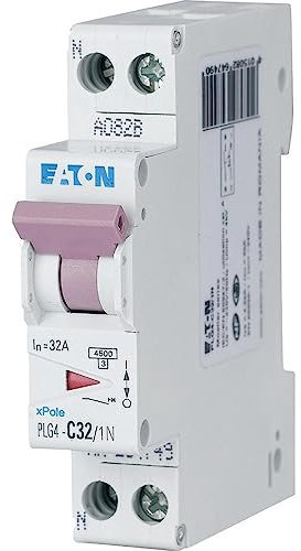 EATON 264749 PLG4-C32/1N - DISJONCTEUR MODULAIRE PH/N - Blanc - MANETTE VIOLETTE - 1P+N / 32 A - COURBE C - Raccordement à vis