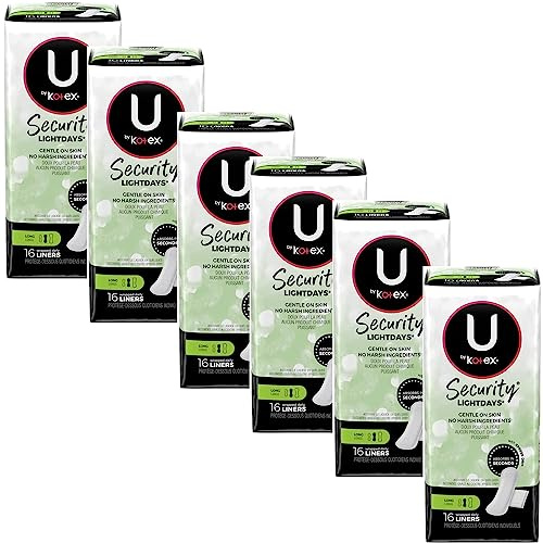 Kotex Natural Balance Absorbent Liners, Long, 16 Count (Pack of Six)