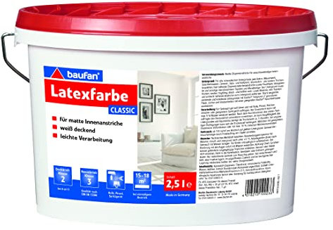 Baufan Latexfarbe classic 2,5 Liter | Nassabriebbeständig | weiß | für matte Innenanstriche | lösemittelfrei