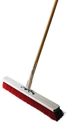 Escoba para calles y patios Elaston, color rojo, 4 agujeros, incluye mango con 4 agujeros (10 unidades, 60 cm)