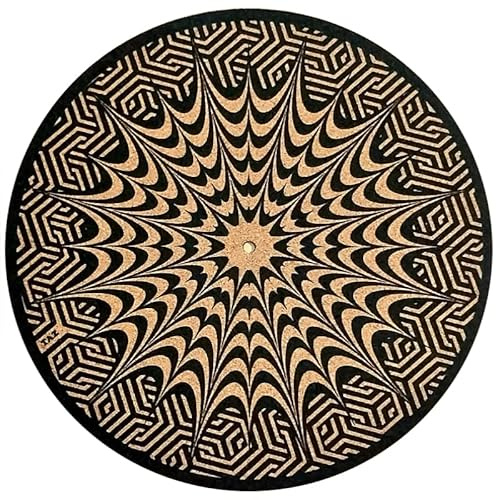 TazStudio Cork Turntable Mat for Better Sound Support on Vinyl LP Record Player - Original Geometric Design Mix Pattern [3mm Thickness]-m1