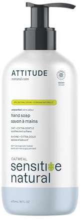 ATTITUDE Hand Soap for Sensitive Skin Enriched with Oat, EWG Verified, Dermatologically Tested, Vegan, Extra Gentle, Unscented, 16 Fl Oz