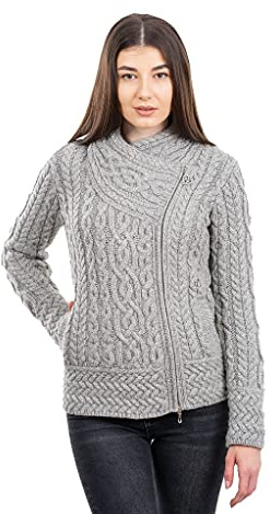 SAOL Sweater Maglione Cardigan, Grigio, XL Donna