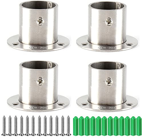 4 Stk. Kleiderschrank Rohrhalterung, Spurstangenkopf Halterung, Rundrohr Halterung 25mm, Kleiderstange Stangenhalterung, Flansche aus Edelstahl für Kleiderschrank, Rund Kleiderschrank mit Schrauben