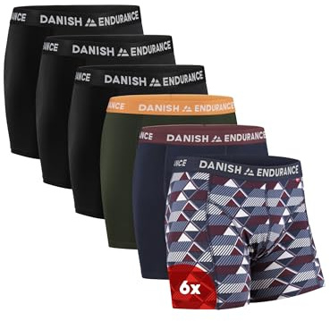 DANISH ENDURANCE Boxer Homme en Coton Ultra Doux et Élastique Caleçon Homme, Confortable et Respirant, Lot de 6, MC (3x Noir, 1x Vert/Orange, 1x Bleu Marine/Bordeaux, 1x Retro), 3XL
