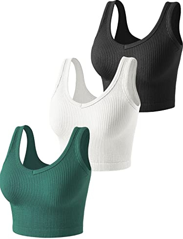 3 Pieces Womens Tank Tops Cute Sexy Going Out Ribbed Summer Tops Black White Crop Tops for Women(S055M-heibailv)