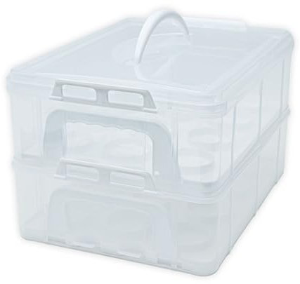INTIRILIFE Caja de transporte Contenedor para tartas y cupcakes 2 pisos de plástico en color blanco - 36,1 x 26,1 x 21,2 cm - Contenedor de transporte para magdalenas caja para tartas