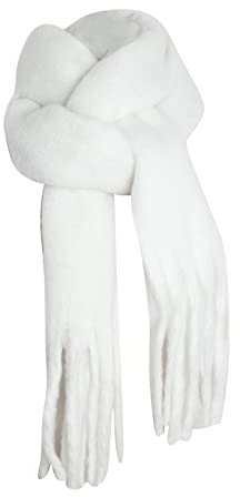 XXL Schal Klassisch Streifen Schal mit Fransen Langer Schal Großer Winter Warmer Großer Schal Winter Schals Damen Schal Cremefarben Strickschal mit Fransen einfarbig lang Wollschal (White, One Size)