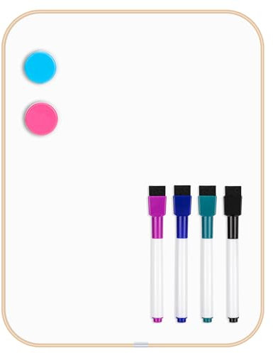 VUSIGN Magnettafel A4 mit Zubehör – Whiteboard klein mit schmalem Rahmen, 4 Stiften & Magneten – Abwischbare Tafel für Zuhause, Schule & Büro, Gold