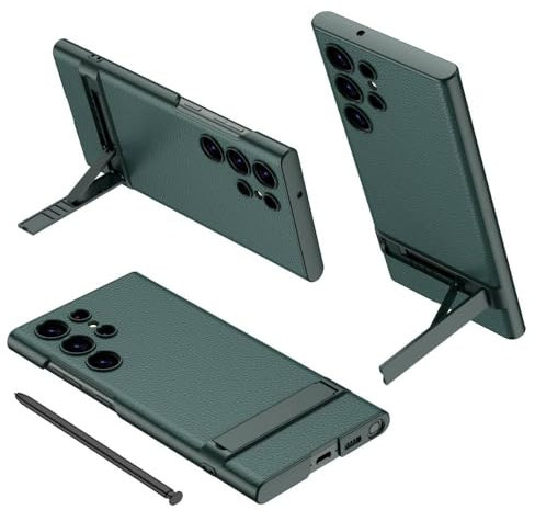 SRGDRR Custodia in pelle con cavalletto invisibile per Samsung Galaxy S23 Ultra Cover per telefono magnetica in fibra di carbonio S23 Plus, verde, per Samsung S23 Ultra