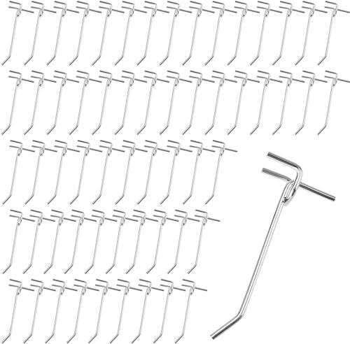 LEXININ Lot de 60 crochets en métal pour panneau perforé de 10 cm, trou de 2,5 cm, crochets d'affichage pour magasin, supermarché, garage