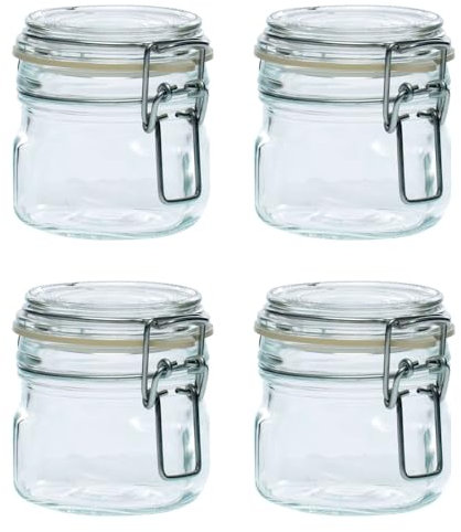 Acan Tradineur - Pack de 4 tarros herméticos de Vidrio Primizie con Junta de Goma, Bote, Frasco Multiusos con Cierre, conservas, legumbres, Pasta, Cereales (200 ml - 8 x 7,2 cm)