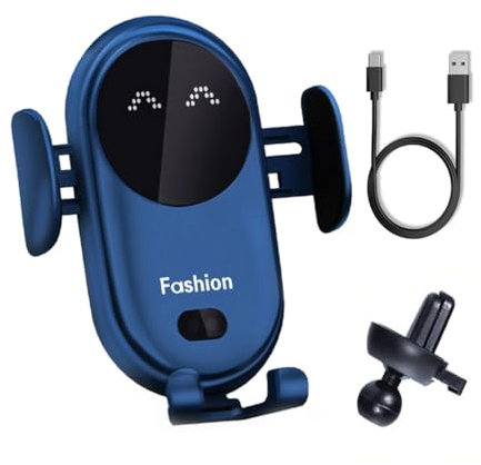 Caricabatterie Senza Fili E Supporto Per il Telefono, 15W Qi Caricatore Wireless Auto, Auto-Bloccaggio Supporto Telefono Auto, 360°Rotazione Caricabatterie Wireless Auto, Supporto Smartphone (Blu)