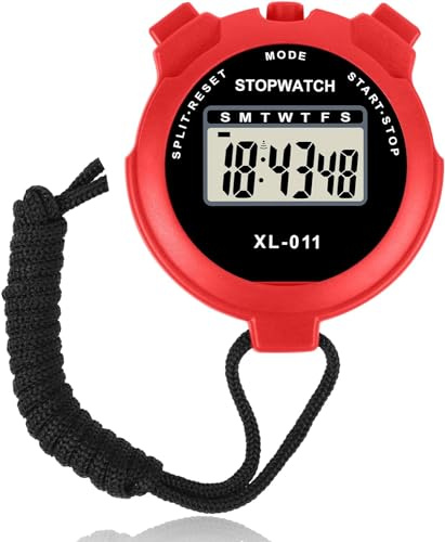 Sports Stopwatch Timer Lap Split Digital Stopwatch with Clock Calendar Alarm, Large Display Shockproof Stop watch for Sports Coaches Swimming Running, Red