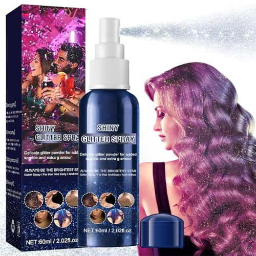 Glitterspray för hår, kropp och kläder – silver body glitterspray för nyårsafton, festival och karneval – ultrafin dimma, snabbtorkande och icke-lim, 60 ml