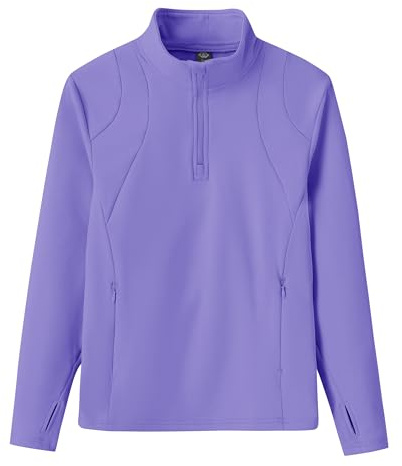 MoFiz Girls Long Sleeve Equestrian Riding Shirt Soft Thermal Half Zip Fleece Lined Jacket for Winter Horseback Riding Kids Purple M Size (10-12 Years)