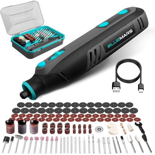 Bluemars Cordless Rotary Tool kit 8V, Multifunction Tool Set with 122 PCS Accessories, 5 Variable Speed 7500-32000RPM, Led Display, Powerful Engraving Tool, Mini Sander, Polisher, for DIY & Handmade