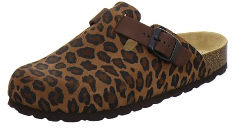 AFS-Schuhe 2900 Clogs Damen Bequeme Hausschuhe mit Fußbett aus Leder Made in Germany (43 EU, Leo-braun)