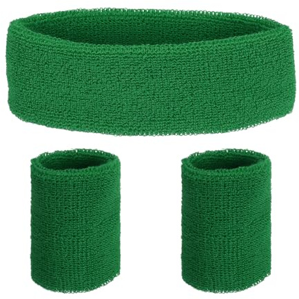QUARKZMAN Sportsvettband och handledsrem set 7 tum x 2 tum svettabsorberande pannband fuktabsorberande svettband för träning basket (gräsgrön)