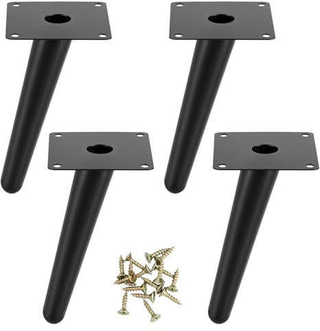 QWORK® 4Pcs Metal Table Legs 6 Inch (15 cm) - Oblique Conical Furniture Legs with No-Slip Silent Rubber Pads - for Coffee Table Dining Table Chairs Cabinets Nightstands