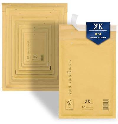 KK Verpackungen Luftpolster-Versandtaschen | 100 Stück, D4 D/4 Luftpolsterumschläge 200 x 275 mm Braun | Luftpolstertaschen selbstklebend