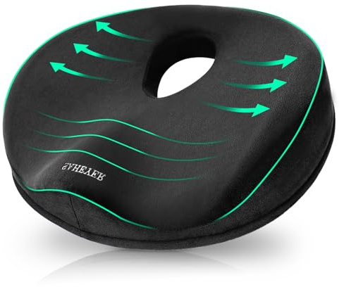 SAHEYER Donut Pillow for Tailbone Pain, Memory Foam Hemorrhoids Pillow for Sciatica Nerve, Sciatica Hip Coccyx Seat Cushion for Long Sitting Office Workers, Car Drivers, Black