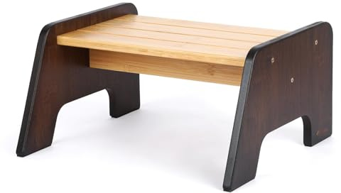 StrongTek Kinder-Tritthocker aus Bambus, stabil und kippsicher, mit breiter Rutschfester Fläche, abgerundeten Ecken und 136 kg Tragkraft – ideal für Bad, Schlafzimmer und Küche