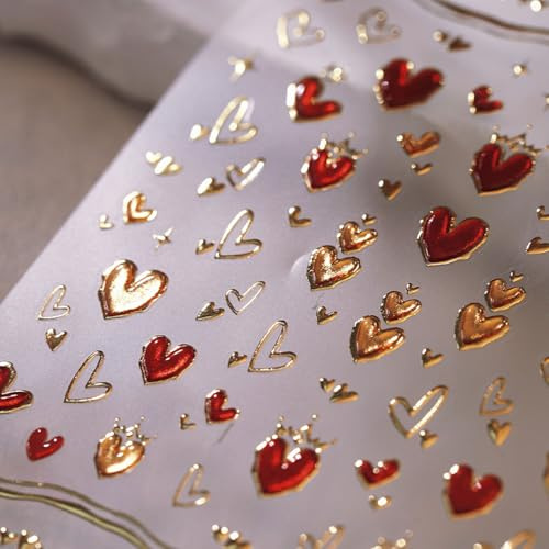 JMEOWIO 3D Lune Étoile Cœur Stickers Ongles Nail Art, Autocollants Ongles Autoadhésif 5D Deco Ongle Nail Art Design Manucure 1 Feuilles