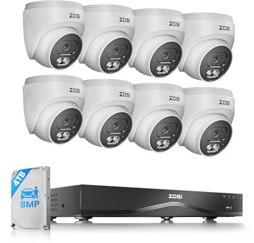 ZOSI 4K 8MP 16CH 4TB NVR Kit Caméra Surveillance PoE Extérieure | Détection IA Personne/Véhicule/Visage Audio Bidirectionnel Vision Nocturne Enregistrement 24/7