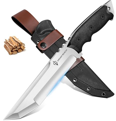 Dream Reach Fixed Blade Knife, Outdoor Survival Knife with Tactical Kydex Sheath, Horizontal Carry Knives with Ergonomic Handle, Bushcraft Knives for Camping Gardening Gift for Men