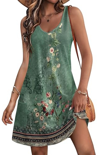 HOTOUCH Womens Summer Dress Ladies Casual Dresses with Pockets Sleeveless V-Neck Sundress Mini Beachdress Spaghetti Strap