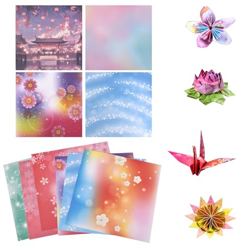 Lot de 200 Papier Origami Double Face Pliable pour Origami, Feuilles Papier Pliant Style Onirique Fleurs Motifs Différents, Origami pour Bricolage et Projets d'Artisanat, 15 x 15 cm
