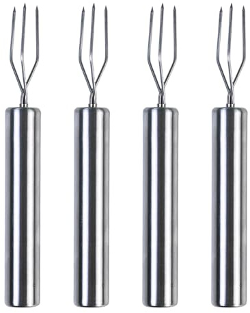 4 Pezzi Forchetta per Patate, Spiedini di Mais in Acciaio Inossidabile, Riutilizzabili, Utensili da Cucina per Frutta, Verdura e Grigliate, Argento