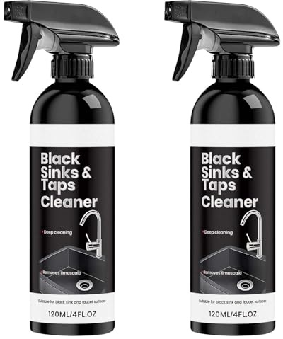 Detergente spray per lavello nero, anticalcare, per rubinetti neri potenti, adatto a diverse superfici di lavello, cucina, bagno, lavandino, rubinetti, piastrelle in ceramica (2 pezzi)